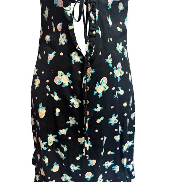 FREE PEOPLE “Like a Lady” Black Floral Mini Dress Size M Open Back, Ruffle Hem - Picture 5 of 8